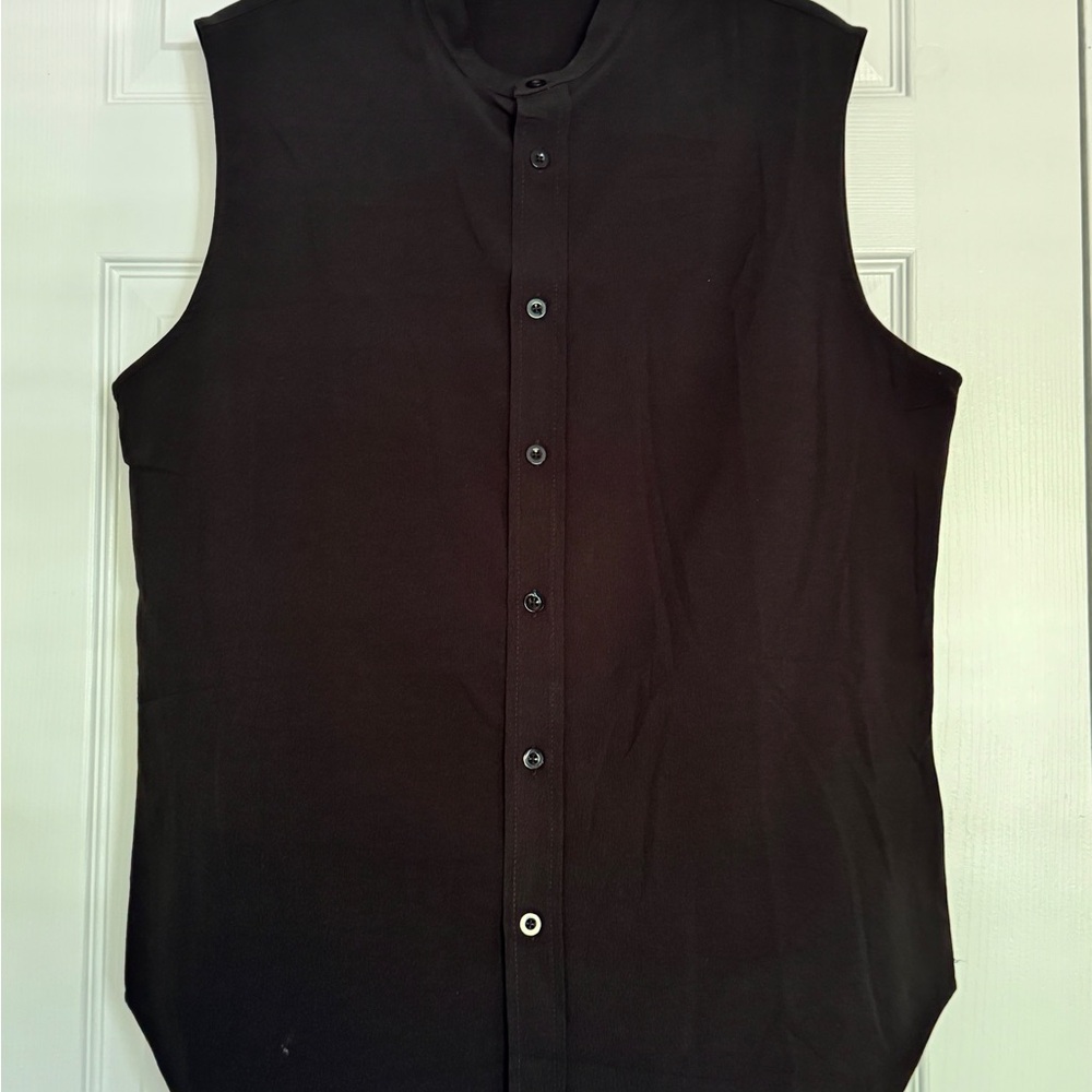 Coofandy Cotton Linen Mandarin Collar Sleeveless Button Shirt Medium